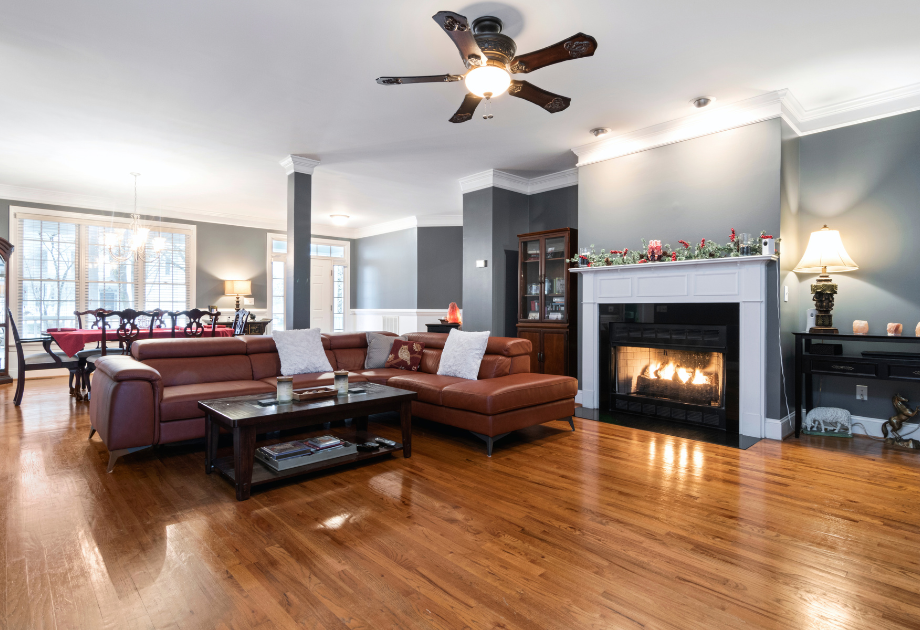 glossy hardwood floor in a living room